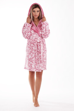 FLORA župan kapucí model 14722783 Vestis Velikost: Řezání: 3/4 župan kapucí Barva: 3303 listy bílá antique pink, Materiál: flannel fleece polyester