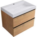 CERANO - Kúpeľňová skrinka Velora - dub medový, úchytka čierna + umývadlo z lit. mramoru s otvorom Vita - biela lesklá - 70x63x46,5 CER-8050BD83879