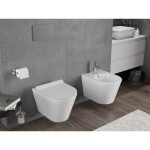 MEXEN/S - Rico Závesná WC misa Rimless Tornado vrátane sedátka s slow slim, duroplast, biela lesk 30720100T