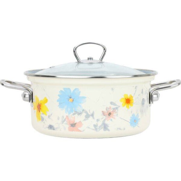 Belis BELIS Smaltovaný rendlík so sklenenou pokrievkou MEADOW 20 cm/2,6l - Belis - Belis