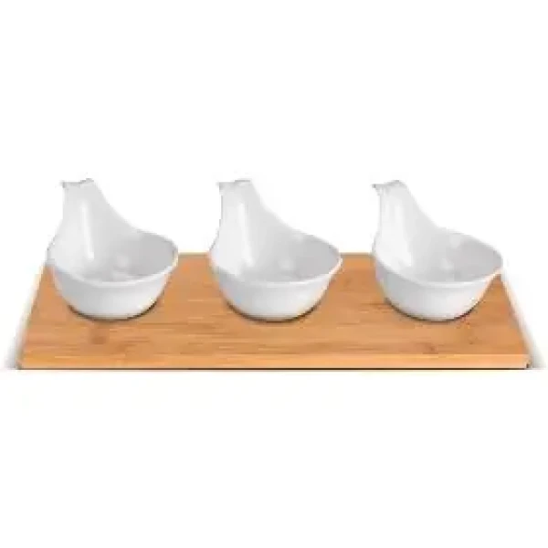 Lamart Bamboo Sada Servírovacie misky 3ks biela-hnedá / 27 x 12cm / porcelán-drevo (8590669368624)