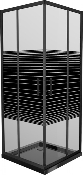 MEXEN/S - Rio sprchovací kút štvorec 80x80, pruhy, čierna + čierna vanička so sifónom 860-080-080-70-20-4070B