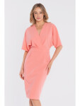 Midi šaty so zavinovacím strihom S434 lososové - Stylove XL