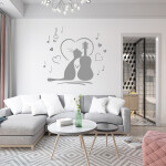 Veselá Stena Samolepka Mačička milujúca hudbu Farba: růžová, Veľkosť: 80 x 76 cm