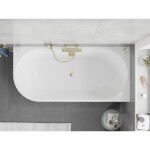 MEXEN/S - Silo voľne stojaca rohová vaňa pravá reliéf 150 x 75, biela/sivá, sifón a prepad zlatá kartáčovaná 52891507562P-55