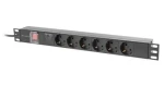 Lanberg PDU čierna / Zásuvková lišta do racku / 1U / 19" / 6x zásuvka Schuko / IEC C14 / 10 A / 2 m (PDU-06F-0200-IEC-BK)