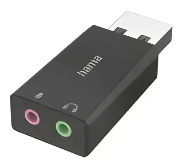 HAMA USB zvuková karta čierna / Zvuková karta / USB-A / 2x 3,5 mm jack / stereo (00200323)