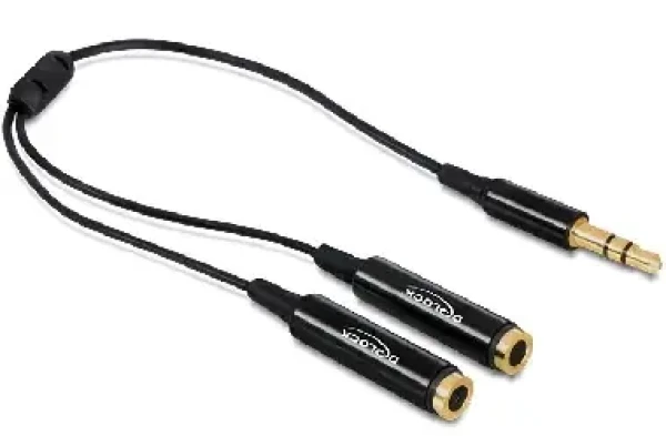 DeLock adaptér stereo jack 3.5 mm samec - 2 x stereo jack 3.5 mm samica / 25cm / čierny (65356)