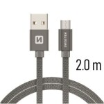 SWISSTEN TEXTILE dátový kábel USB - microUSB 2m šedá (71522302)