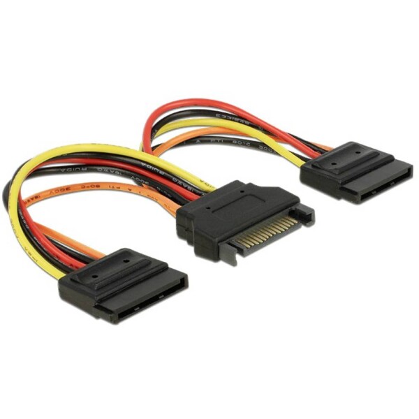 DeLock Kábel Power SATA 15 pin (M) - 2x Power SATA 15 pin (F) 0.15 m (60143)