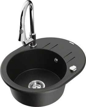 MEXEN/S MEXEN/S - Kevin granitový drez 1 s odkvapkávačom vrátane batérie Elia, čierna/zlatá metalik 6517-75-670101-00