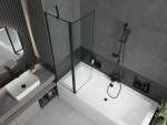 MEXEN/S - Cube obdĺžniková vaňa 180 x 80 cm s panelom + vaňová zástena 100, čierna vzor 550518080X9410117070