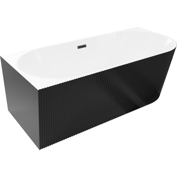 MEXEN/S - Silo voľne stojaca rohová vaňa ľavá reliéf 150 x 75, biela/čierna, sifón a prepad čierna 52891507575L-70
