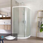 Mereo Sprchovací set: LIMA, štvrtkruh, 90 cm, biely ALU, sklo Point, vanička z liatého mramoru CK608B02KM