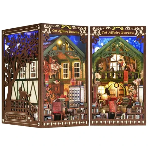 2Kids Toys 3D skladačka Zarážka na knihy Miniatúra domčeka Úrad pre záležitosti mačiek