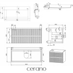 CERANO - Kúpeľňová skrinka Carole - biela matná ryhovaná + umývadlo z lit. mramoru Ovo - čierna matná - 100,5x53x46,5 CER-808334