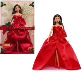 Mattel Bábika Barbie Vianočná 2026 hnedovláska, červené šaty JJX67