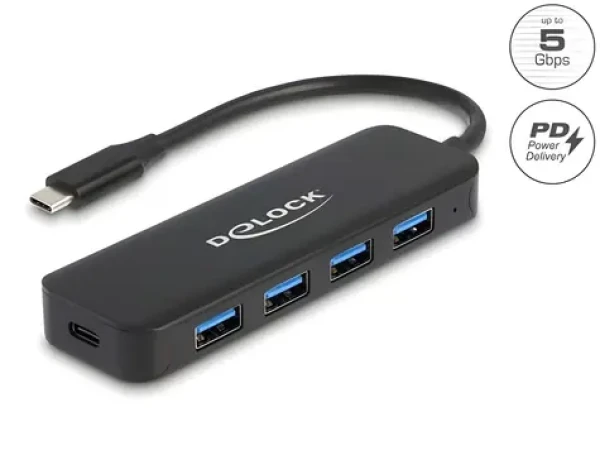 DeLock 64170 / USB hub / USB-C / 4 porty / USB 3.2 Gen 1 / PD / kovový (64170)
