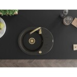 MEXEN/S MEXEN/S - Kevin granitový drez s odkvapkávačom vrátane batérie Telma, čierna/zlatá metalik 6517-75-670200-50