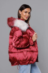 Krátka nadrozmerná bunda vo vínovej farbe (H-1109-25) odstíny červené S (36)
