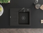 MEXEN/S MEXEN/S - Ben granitový drez 1 s odkvapkávačom pravý 600 x 500 mm, čierna/zlatá metalik, sifón čierna 6523605000-75-B
