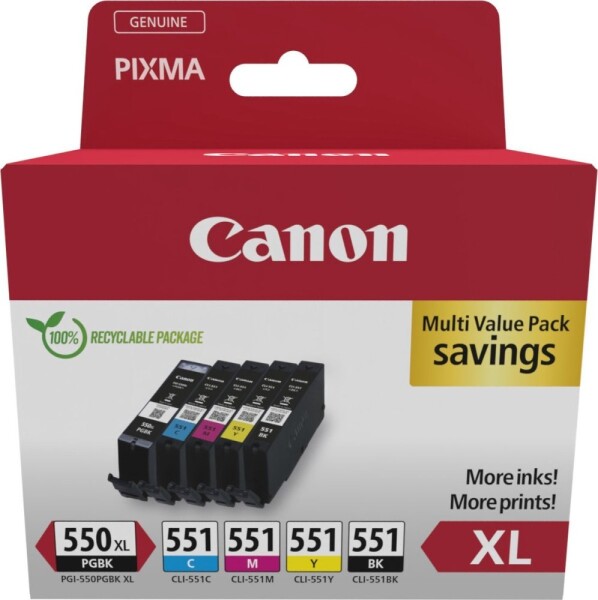 Canon Canon PGI-550XL PGBK/CLI-551 (6431B009) Ink Cartridge Multipack, PGBK/C/M/Y/BK