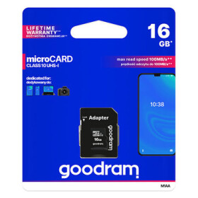 GOODRAM microSDHC 16GB + adaptér / Class 10 / UHS-I U1 / R: 100 MBs / W: 10 MBs / dopredaj (M1AA-0160R12)