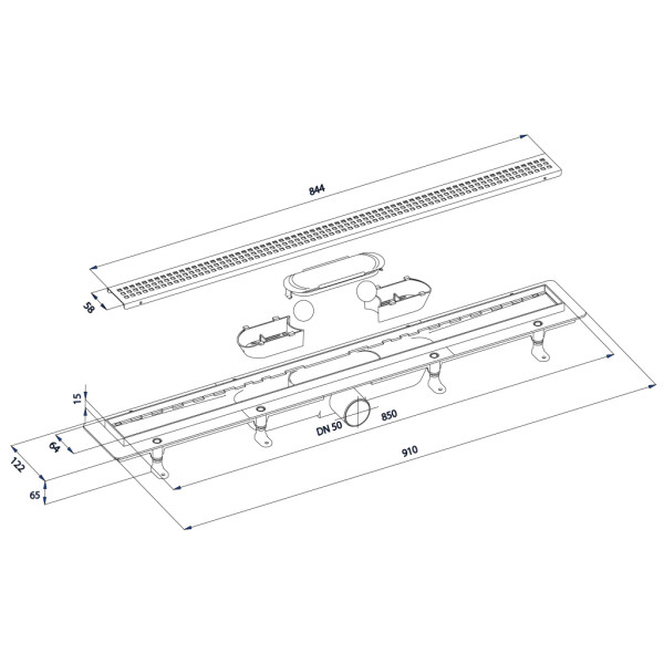 POLYSAN - INDY podlahový žľab s roštom z nerezové oceli, L-910, DN50 73661