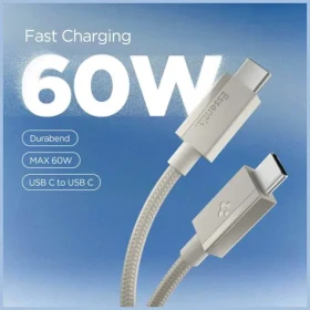 Spigen EB6015CC Essential natural titanium / Dátový kábel / USB-C na USB-C / 60W / opletený (ACA10419)