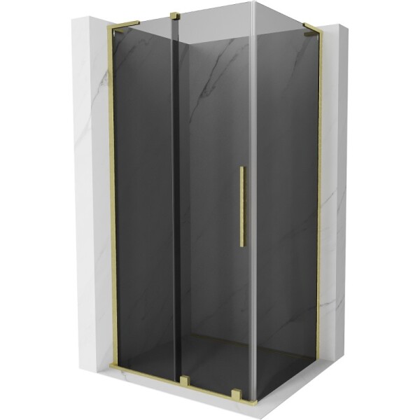 MEXEN/S - Velar L sprchovací kút, posuvné dvere 120 x 70, grafit, zlato kartáčovaná 871-120-070-43-55
