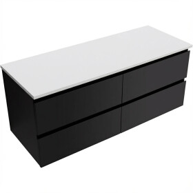CERANO - Kúpeľňová skrinka Carole - čierna matná + doska pod umývadlo z lit. mramoru Elanys - 12 mm - biela matná - 160x49,2x46 CER-8050BD85518