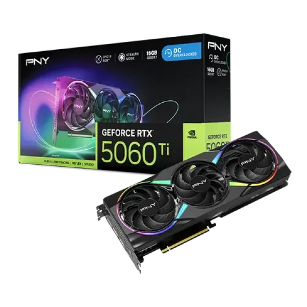 PNY GeForce RTX 5060 Tí ARGB Epic-X OC 16GB / 2407 - 2692Mhz / 16GB GDDR7 / 128bit / 1x HDMI + 3x DP / 600W (8) (VCG5060T16TFXXPB1-O)