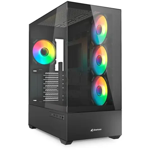 Sharkoon AK6 RGB čierna / ATX / 2x USB 3.2 / 1x USB-C / 4X 120mm / bez zdroja / priehľadná bočnica (4044951041695)