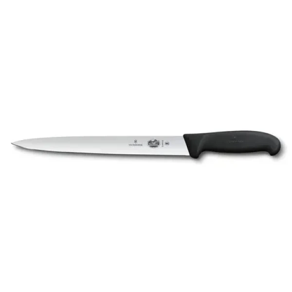 VICTORINOX Fibrox čierna, špicatá čepeľ / Plátkovací nôž / 25 cm / hladká čepeľ / nerezová oceľ (5.4403.25)