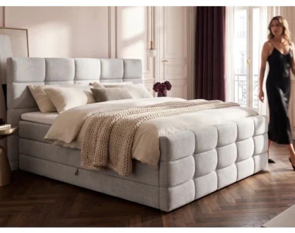 Posteľ boxspring Shadow 180x200 cm, svetlo šedá štruktúrovaná látka%
