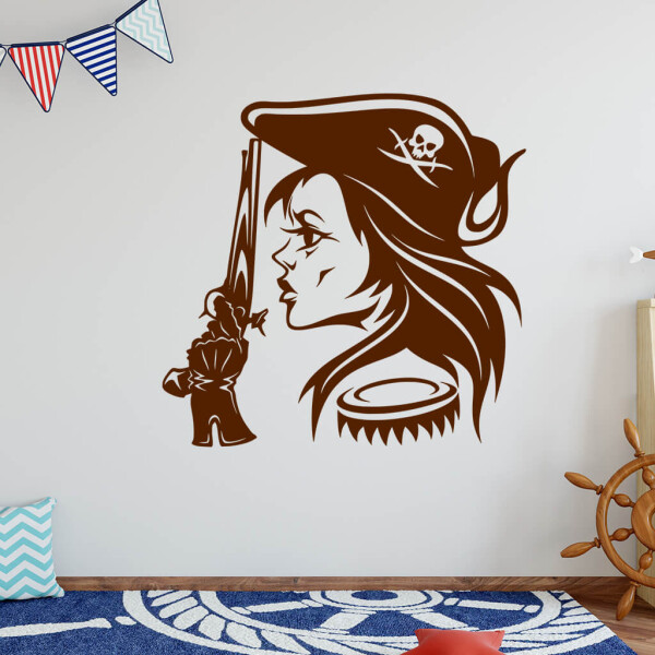 Veselá Stena Samolepka Hlava Pirátky Farba: hnědá, Veľkosť: 60 x 60 cm