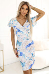 479-8 Šaty NINA s obálkovým výstrihom, rukávmi a opaskom - BLUE FLOWERS XXL