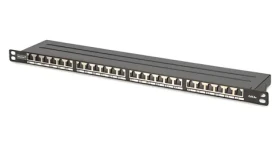 Digitus 0,5U čierna / Patch panel / 24 portov / Cat6a / tienený / RJ-45 (DN-91624S-SL-EA)