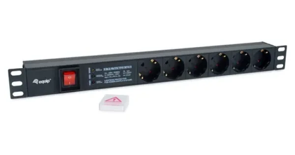 Equip 19" Zásuvkový panel / Zásuvkový panel / 1U / 6x Schuko / 16 A / hliník (333317)