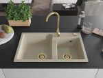 MEXEN/S MEXEN/S - Tomas granitový drez 2-bowl 800x500 mm, béžová, sifón zołty 6516802000-69-G