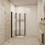 H K - Sprchovací kút MELODY BLACK LINE R909, 90x90 so zalamovacími dverami vrátane sprchovej vaničky z liateho mramoru MBLINER909/THOR-90SQ