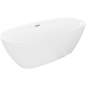 MEXEN/S - Luvo Slim voľne stojaca vaňa 170 x 75, biela, sifón a prepad zlatá 52801707500-50