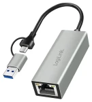 USB-C adaptér na Gigabit Ethernet + USB sivá / Adaptér / RJ-45 / USB-A / 1000 Mbit/s (UA0238B)