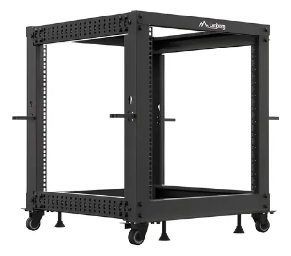 Lanberg Open Rack 12U čierna / Stojanový rack / 19" / 600×600 mm / nastaviteľná hĺbka 576-1034 mm / nosnosť 600 kg (OR01-6112-B)