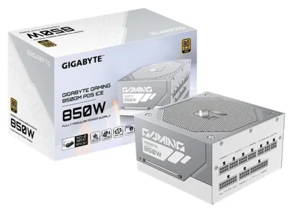 GIGABYTE GAMING 850GM PG5 ICE biela / Zdroj / 850W / 80 PLUS Gold / ATX 3.1 / modulárny / 135mm ventilátor (GP-GME850GM PG5 ICE)