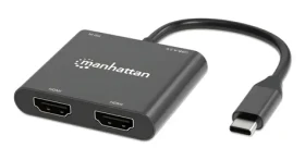 Manhattan USB-C na 2x HDMI adaptér / Adaptér / 4K 60Hz / USB PD 100W / HDCP 2.3 / hliníkové tělo (154321)