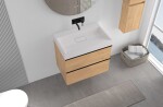 CERANO - Kúpeľňová skrinka Velora - dub medový, úchytka čierna + umývadlo z lit. mramoru Vita - biela lesklá - 70x63x46,5 CER-8050BD84040