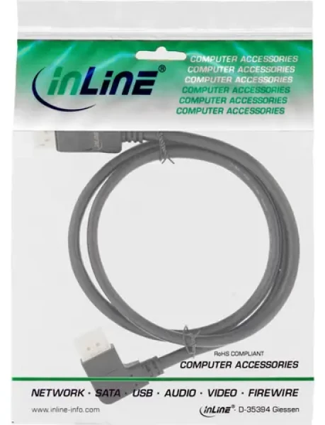 InLine DisplayPort kábel uhlový vľavo čierna / DisplayPort kábel / 8K UHD-2 / 1 m (17151L)