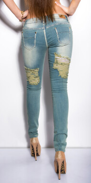 Sexi KouCla skinny-jeans reťazami denimblue