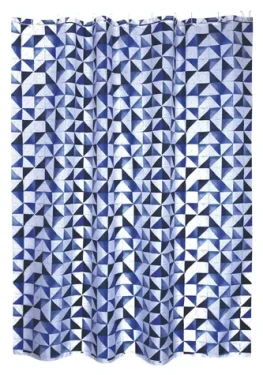 MSV CALULA sprchový záves motív trojuholníkov modrý / 180 x 200 cm / polyester, s krúžkami